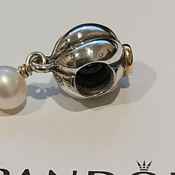 Auth PANDORA *RETIRED* & RARE SS & 14k Blooming Pearl Dangle & CZ  790402CZ - Picture 5 of 10